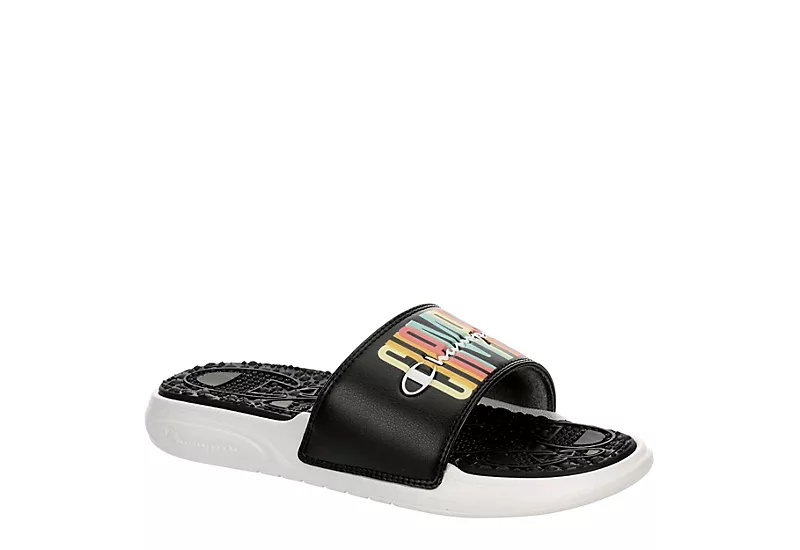 Champion Womens Foundation Pastel Block Slide Sandal - Black 1 Champion Womens Foundation Pastel Block Slide Sandal - Black