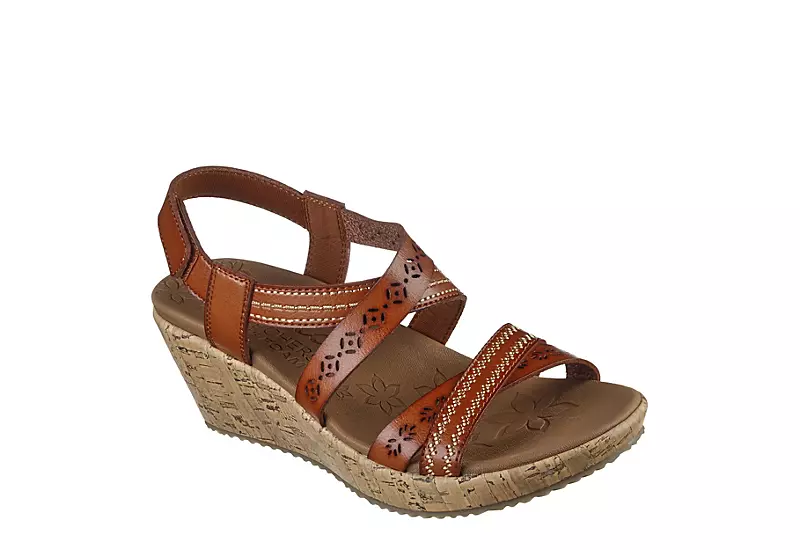 Skechers Womens Beverlee-delicate Glow Wedge Sandal - Cognac 1 Skechers Womens Beverlee-delicate Glow Wedge Sandal - Cognac