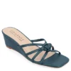 Journee Collection Womens Blayke Wedge Slip On Sandal - Blue
